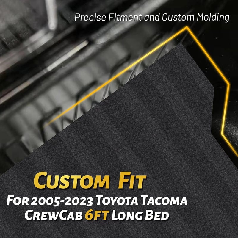 GEEVOLL Heavy Duty Rubber Truck Bed Mat, Extra Thick, Black, Custom Fit for 2005-2023 Toyota Tacoma 6ft Long Bed, Truck Bed Liner - Image 2